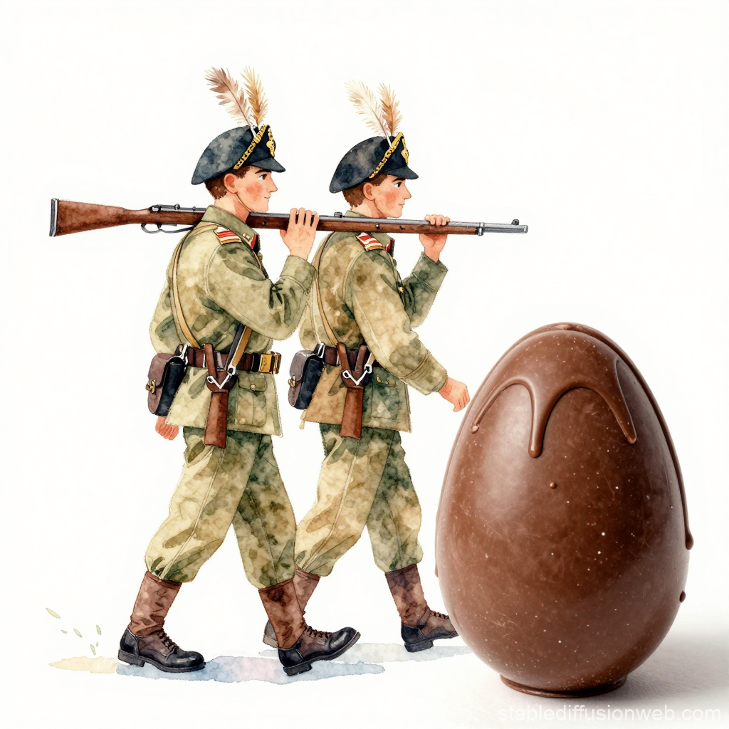 Alpini Soldiers Marching Beside a Chocolate Egg