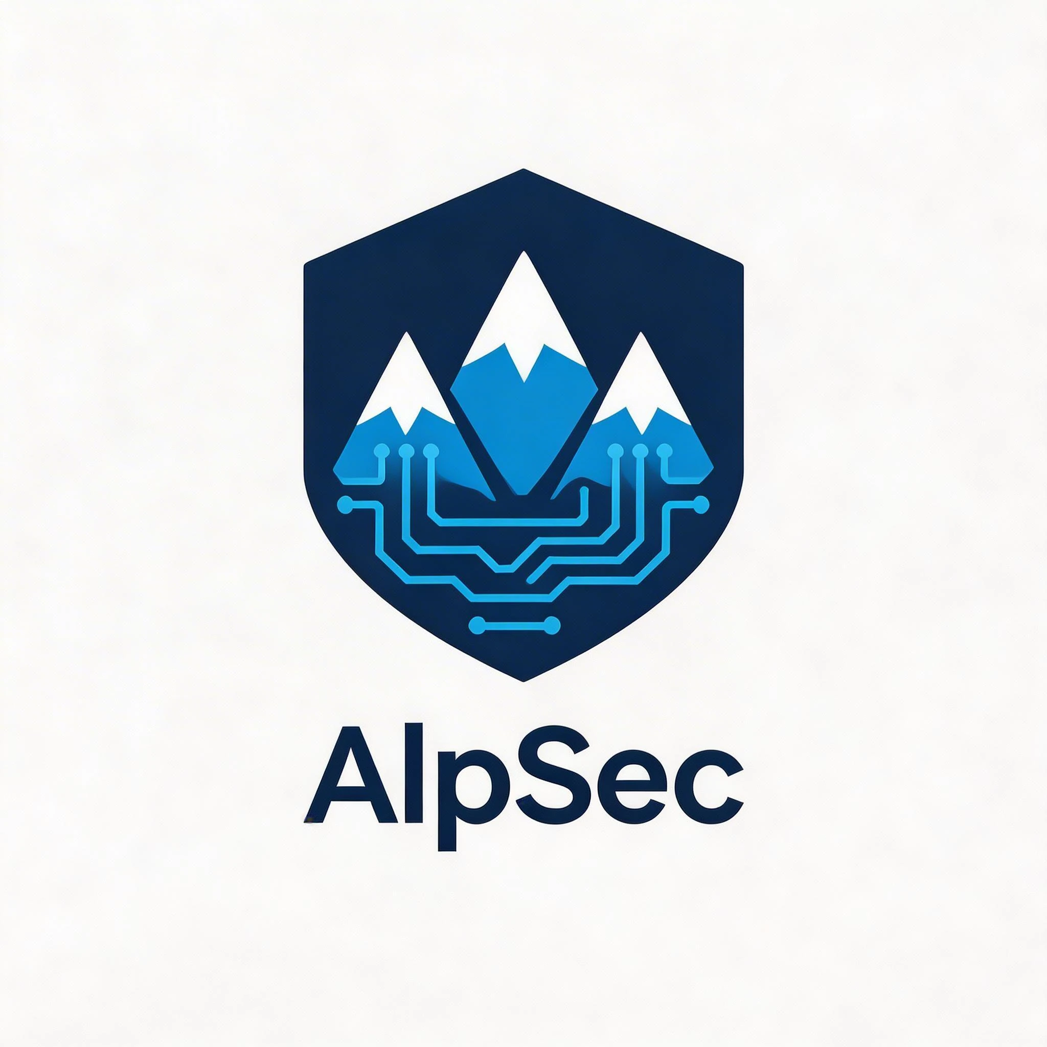 AlpSec Cybersecurity Logo with Mountain and Circuit Design