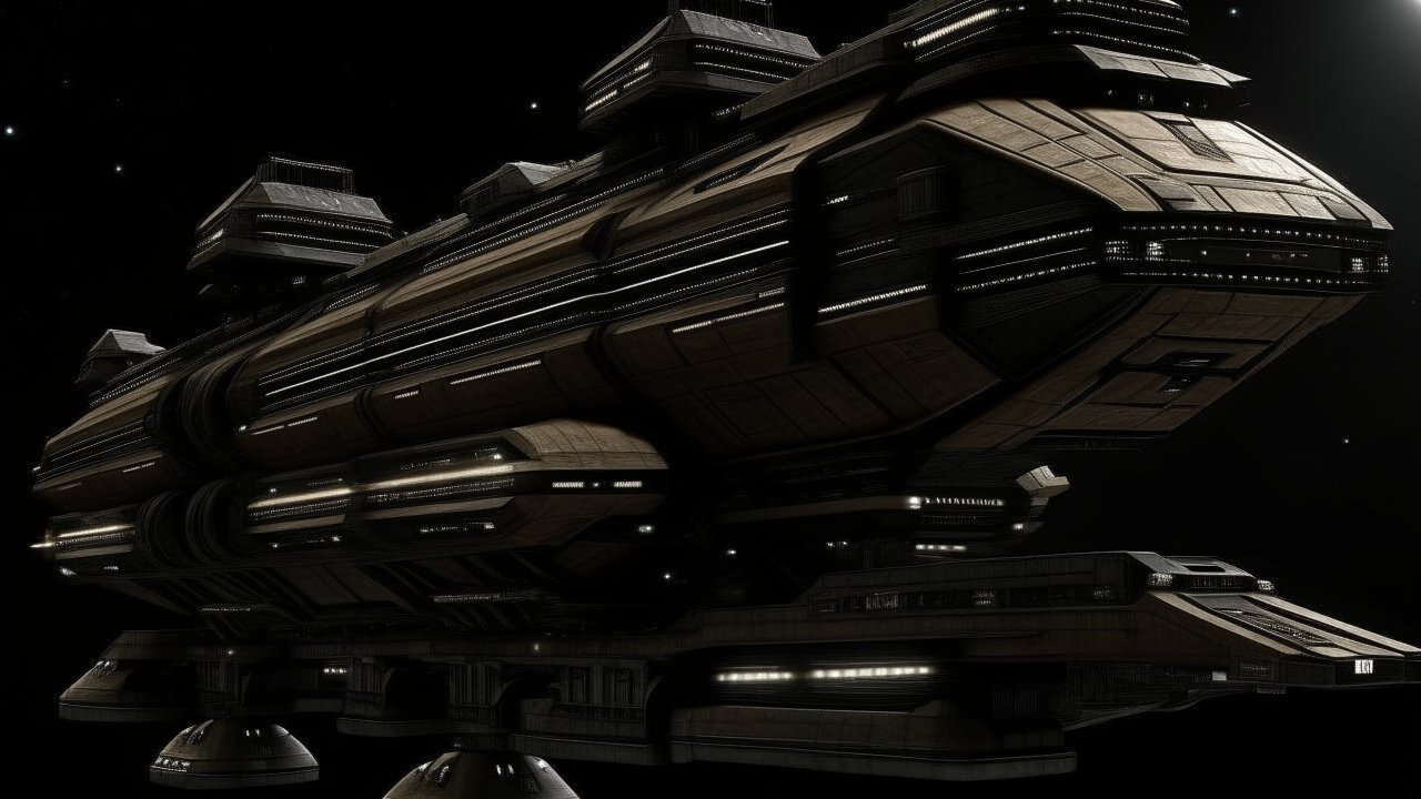 Amarr Spaceship from EVE Online in Dark Space