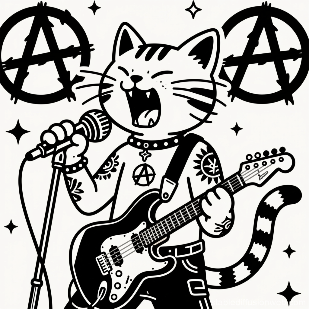 Anarchy Cat Punk Singer with Electric Guitar