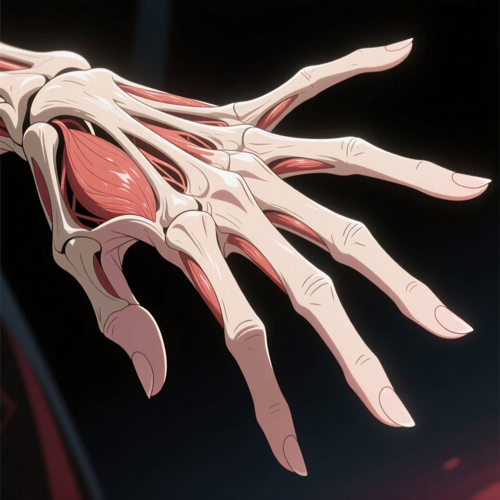 Anatomical Illustration of Hand Muscles and Bones