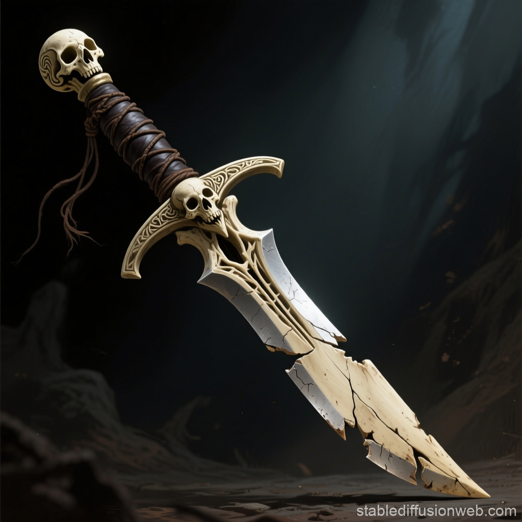 Ancient Bone Sword with Skull Motifs