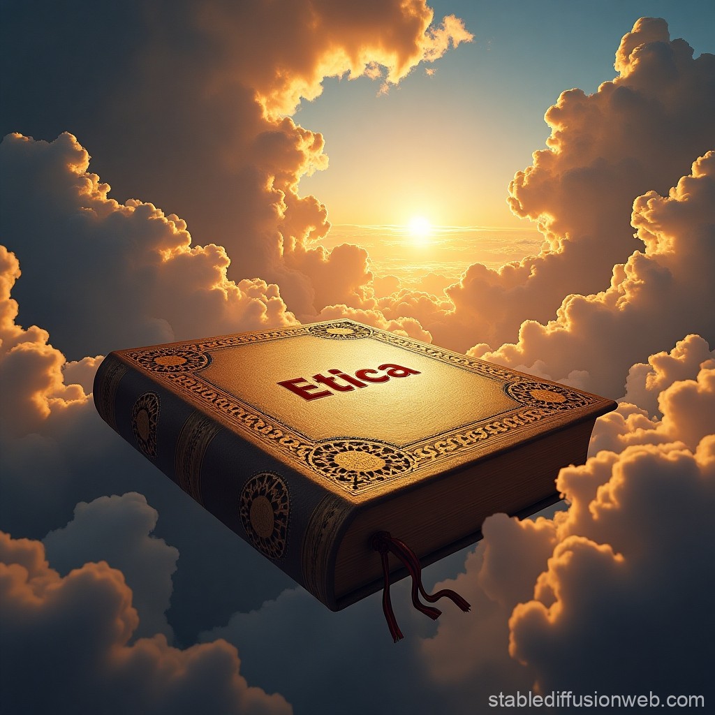 Ancient Book of Ethics Floating Among Golden Clouds
