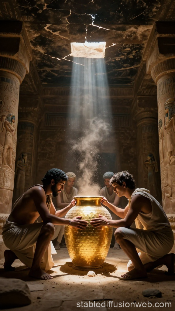 Ancient Egyptian Tomb Discovery with Golden Artifact