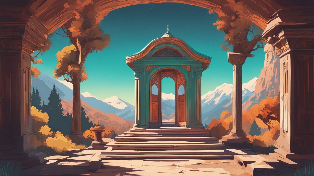 Ancient Gateway Amidst Autumn Mountains