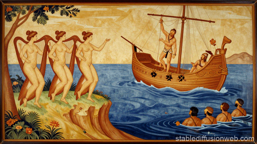 Ancient Greek Scene of Sirens Singing to Odysseus