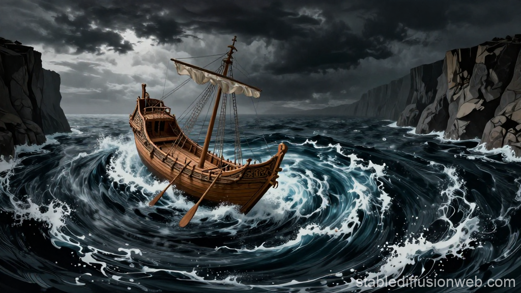 Ancient Greek Ship Caught in a Whirlpool