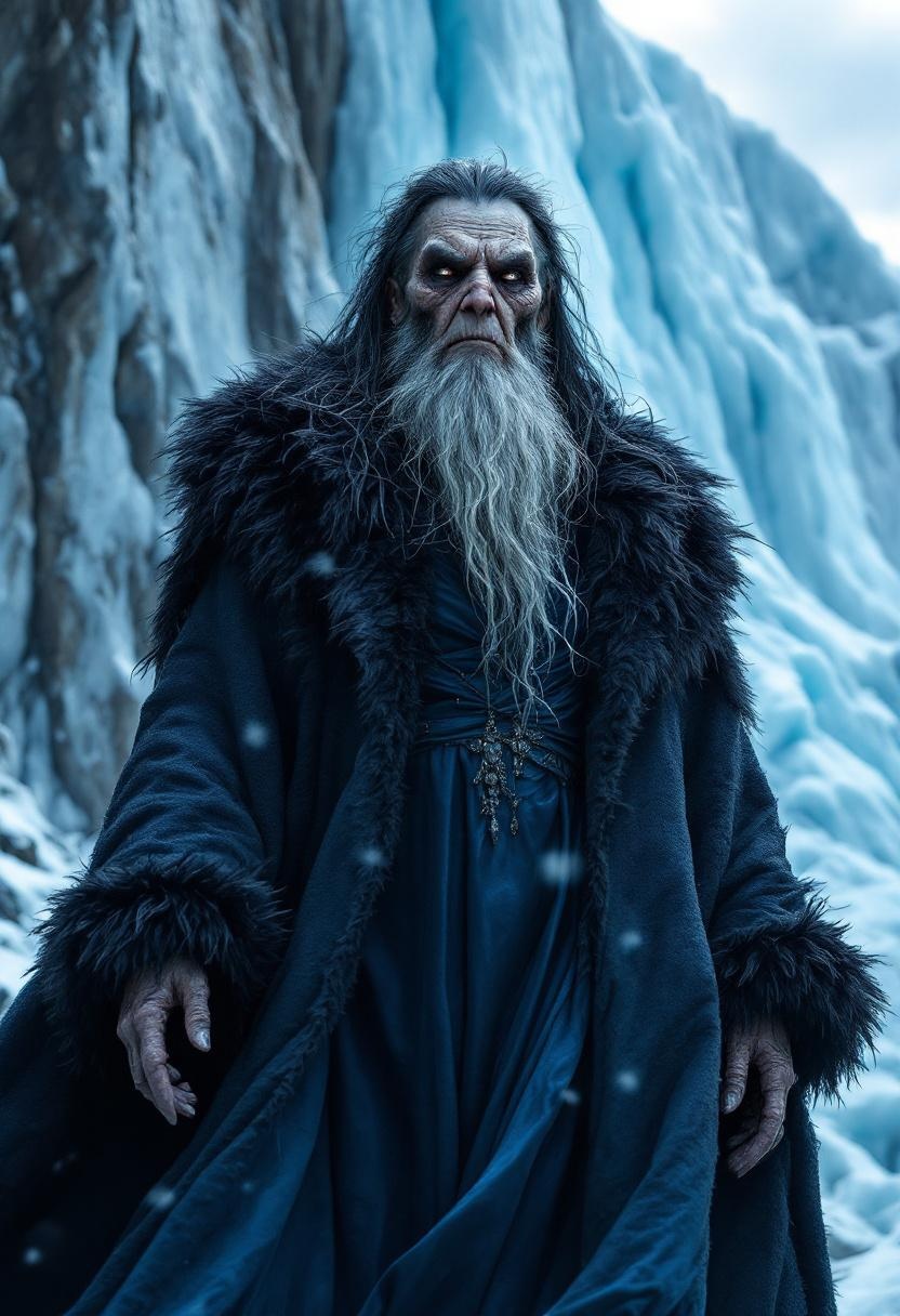 Ancient Ice Sorcerer in Frozen Landscape