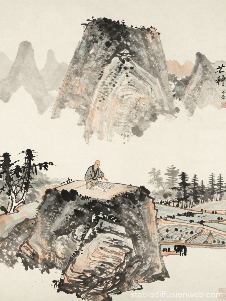 Ancient Ink Painting of Mangzhong Festival Scene