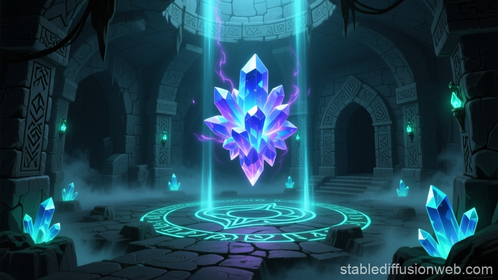Ancient Magical Crystal Core in Fantasy Dungeon