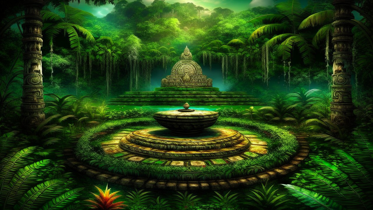 Ancient Meditation Podium in Lush Jungle