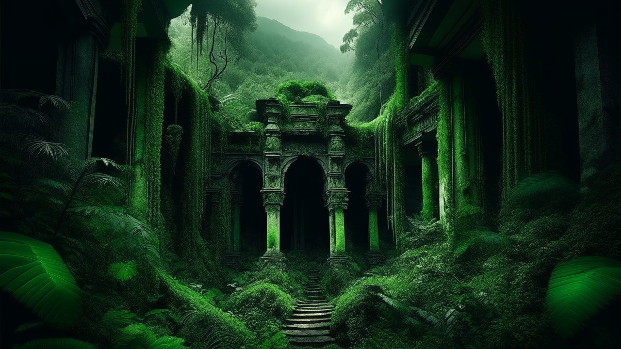 Ancient Overgrown Ruins in a Lush Jungle
