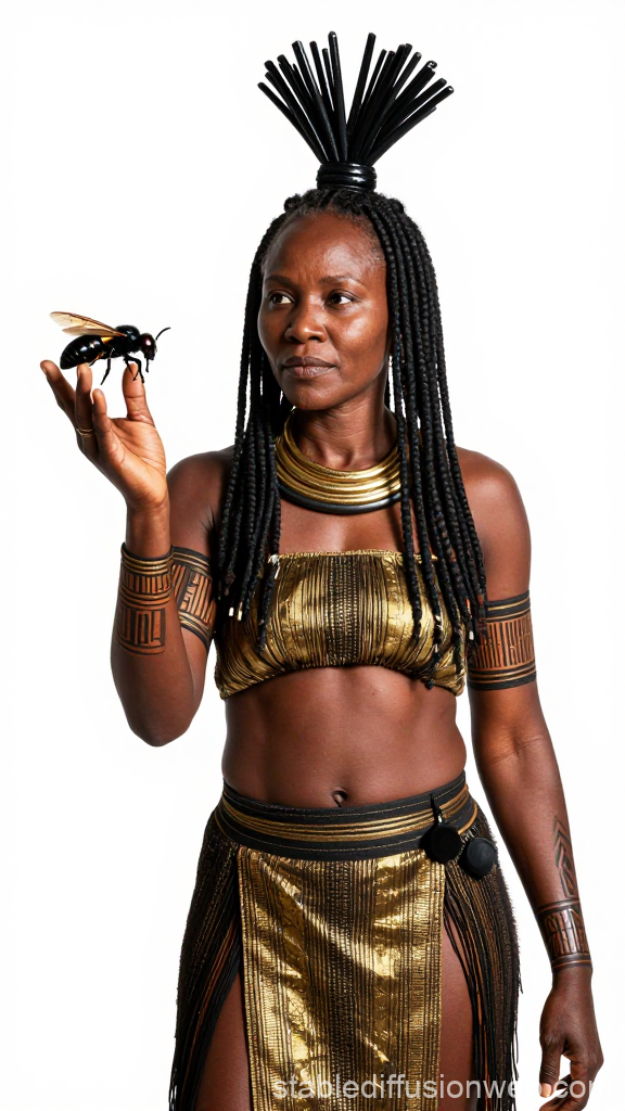 Ancient Ritual Woman Holding a Giant Insect