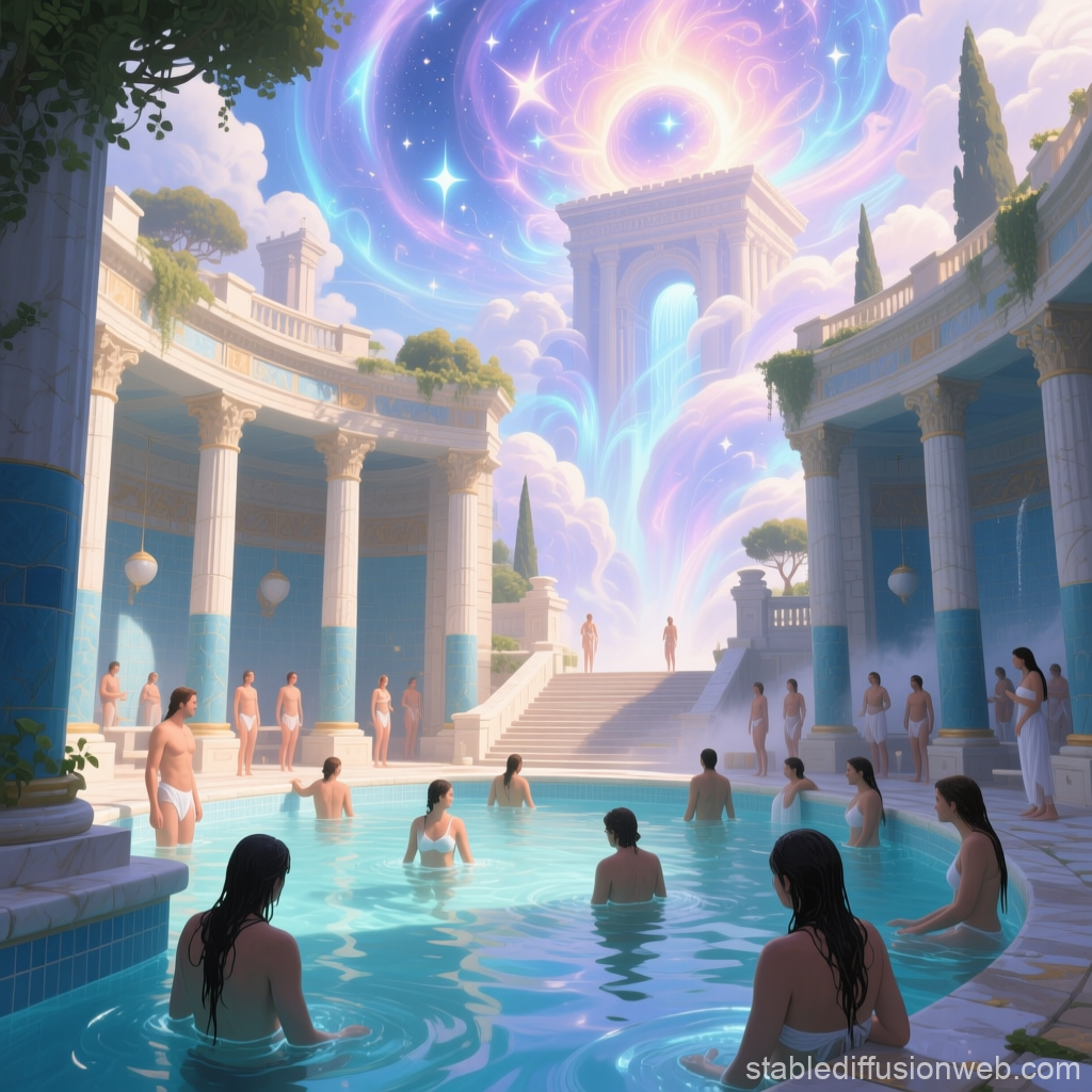 Ancient Roman Bathers in a Mystical Celestial Setting