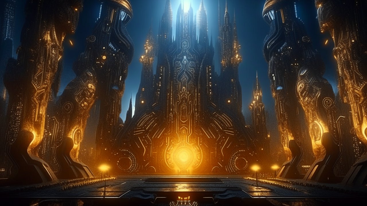 Ancient Technological Civilization with Glowing Monolithic Structures