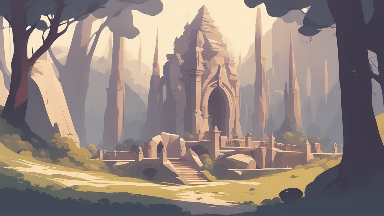 Ancient Temple Ruins in a Mystical Forest
