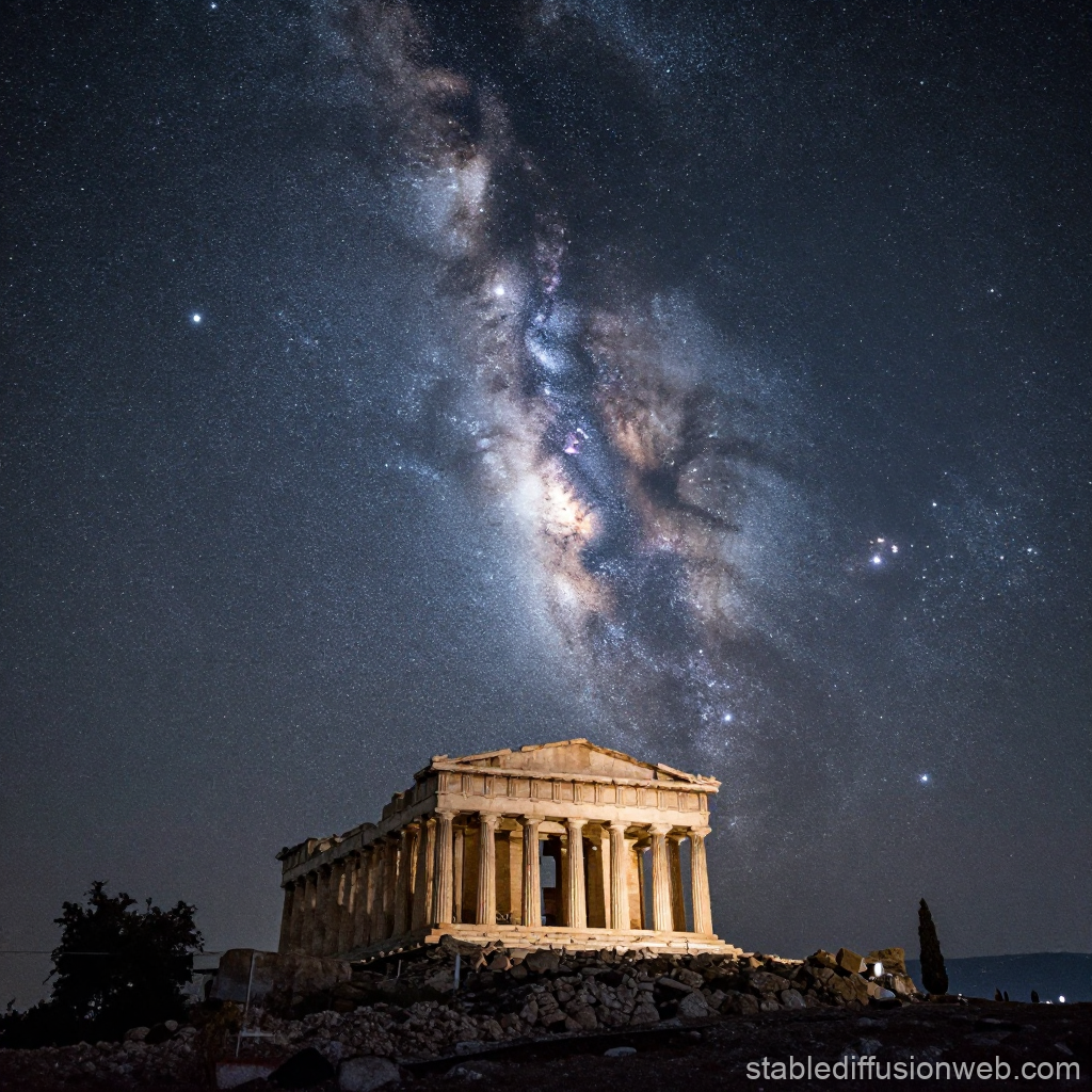 Ancient Temple Under the Milky Way Galaxy