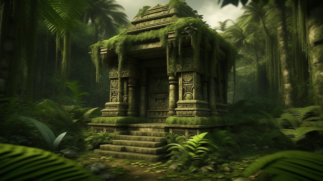 Ancient Tiki Temple Overgrown in Lush Jungle