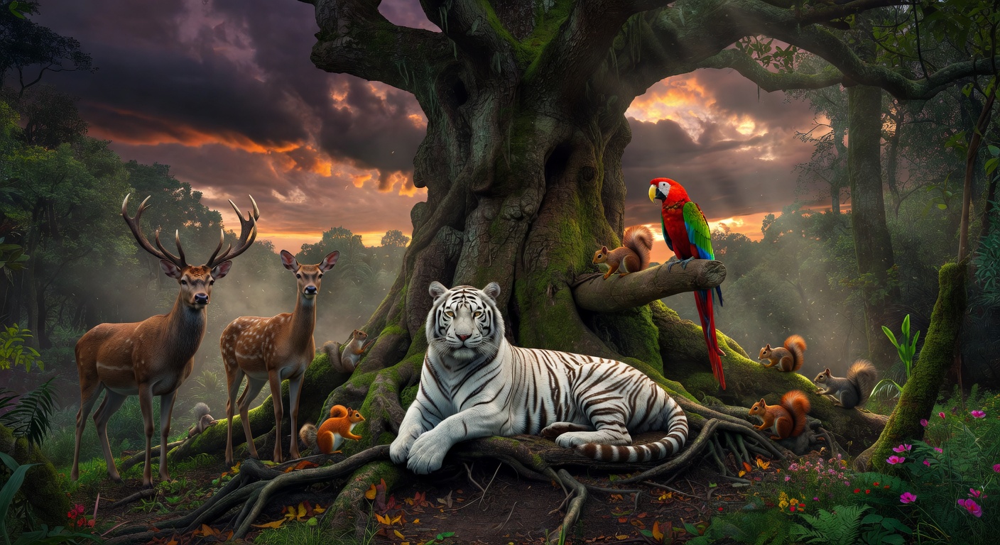 Ancient Tree Gathering at Dusk