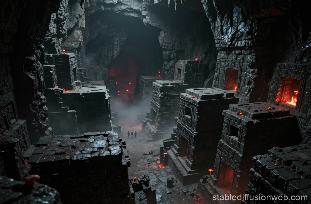 Ancient Underground Duergar City in a Dark Cavern