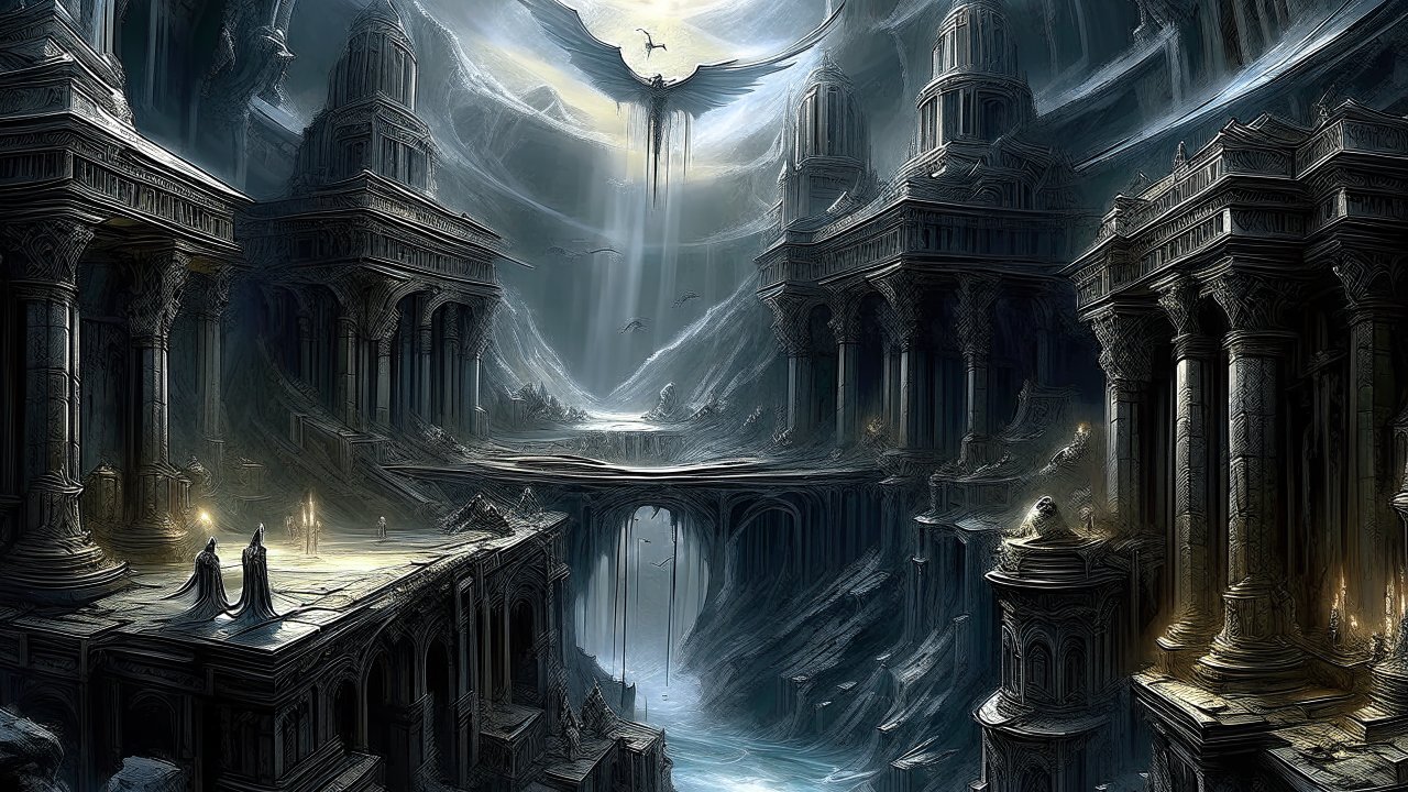 Ancient Underworld Metropolis with Gothic Architecture