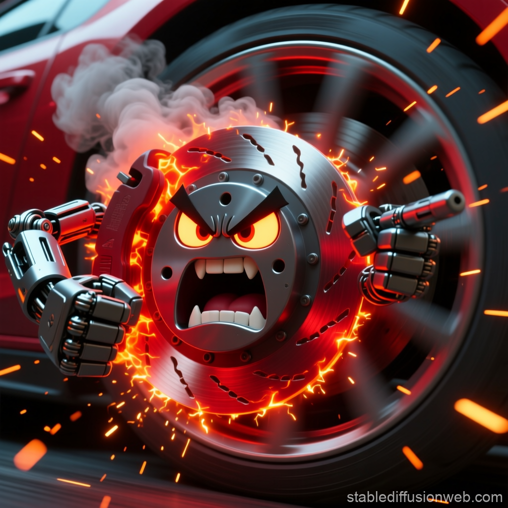 Angry Animated Brake Disc with Robotic Arms