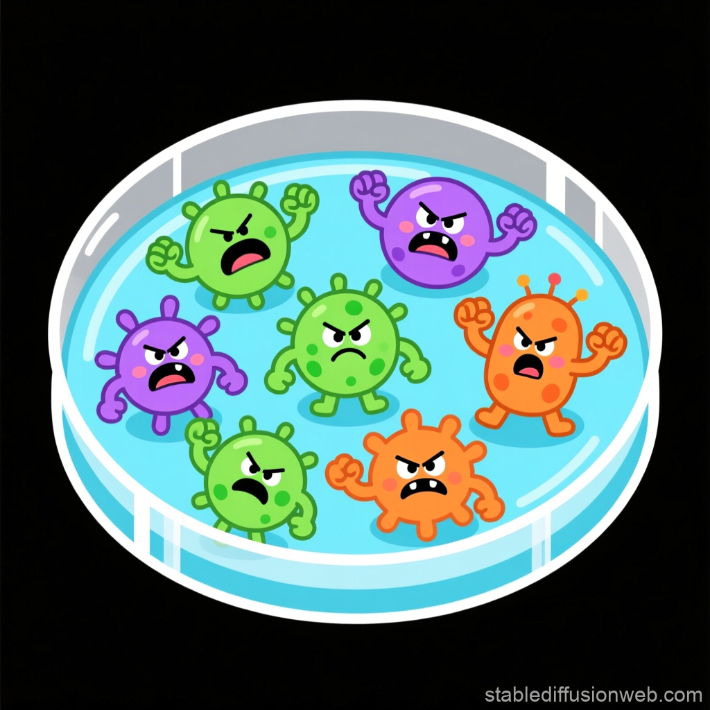 Angry Cartoon Bacteria in Petri Dish