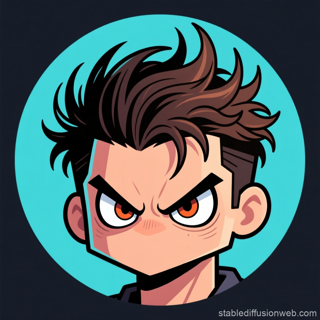 Angry Cartoon Male Avatar with Spiky Hair