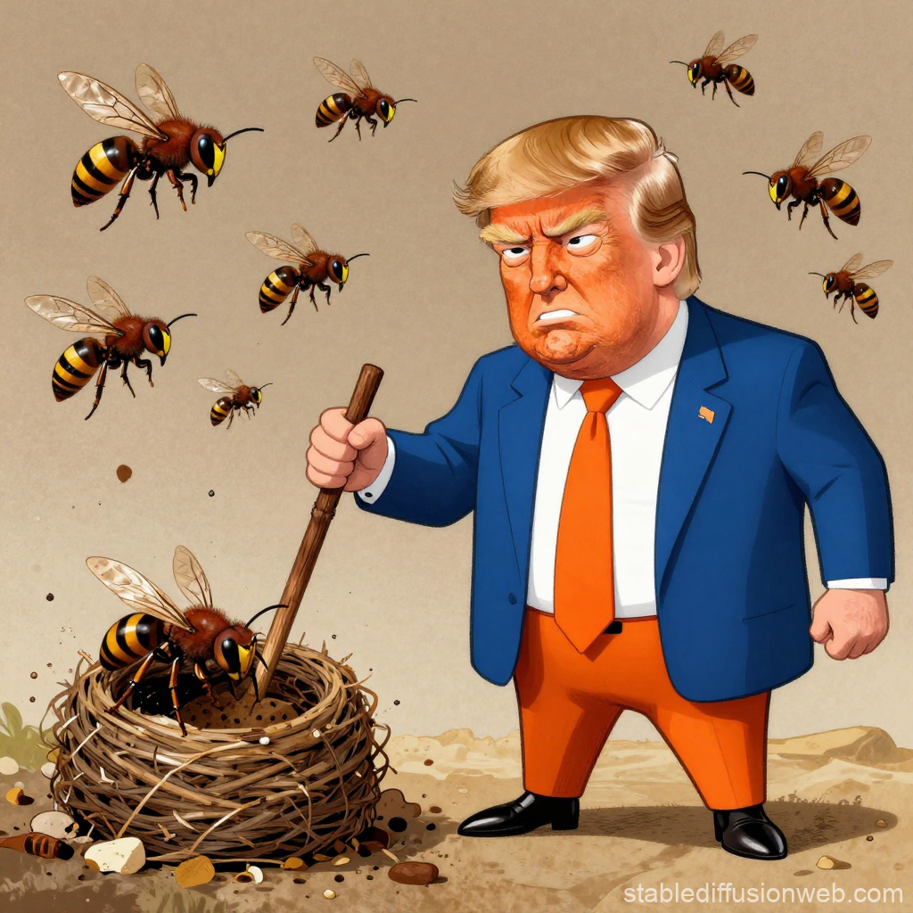 Angry Man Stirring Hornet's Nest Cartoon