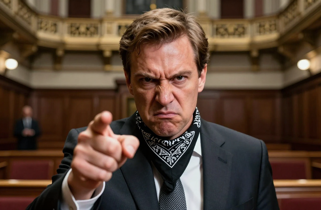 Angry Radical Politician Pointing in Parliament