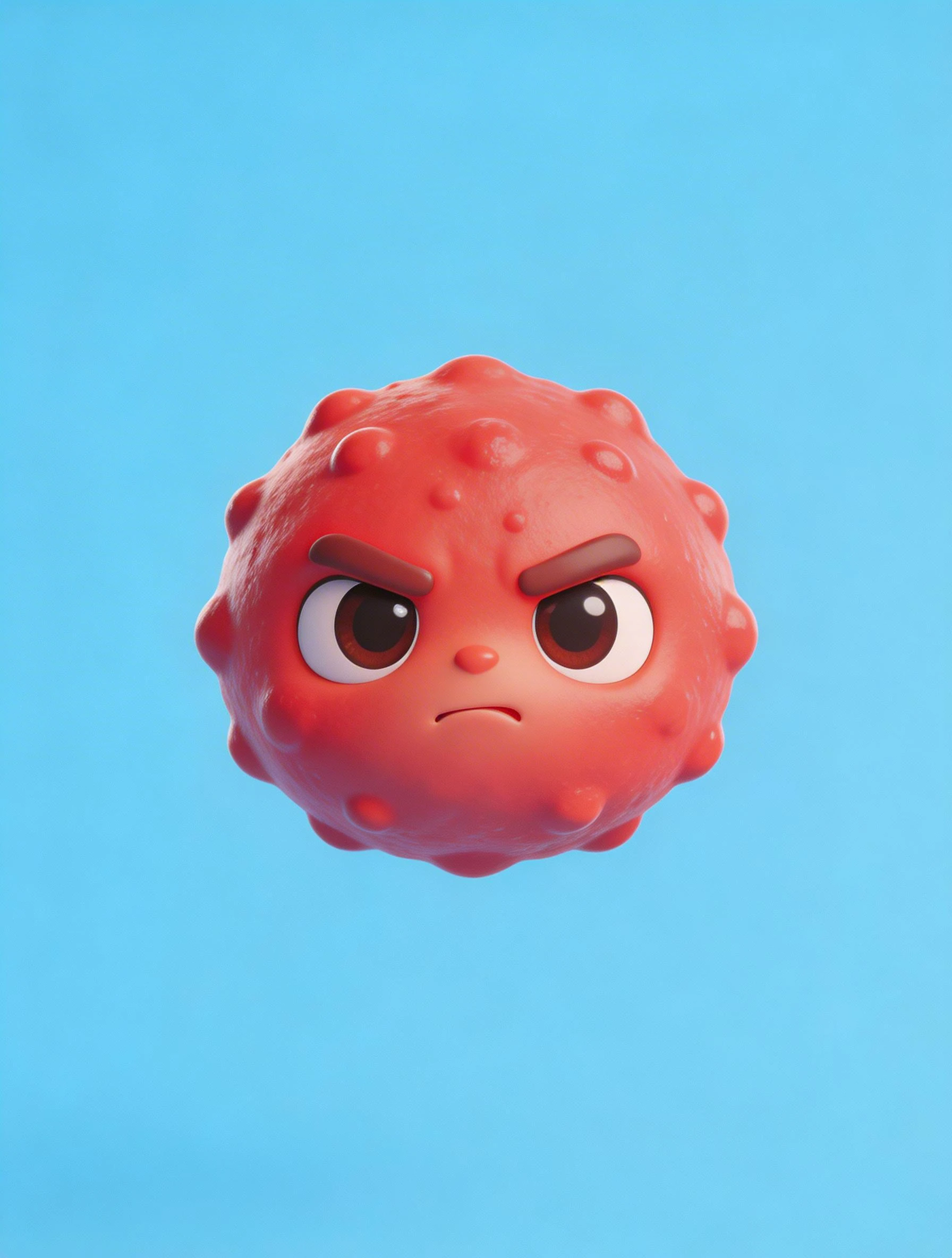 Angry Red Pimple Character on Blue Background