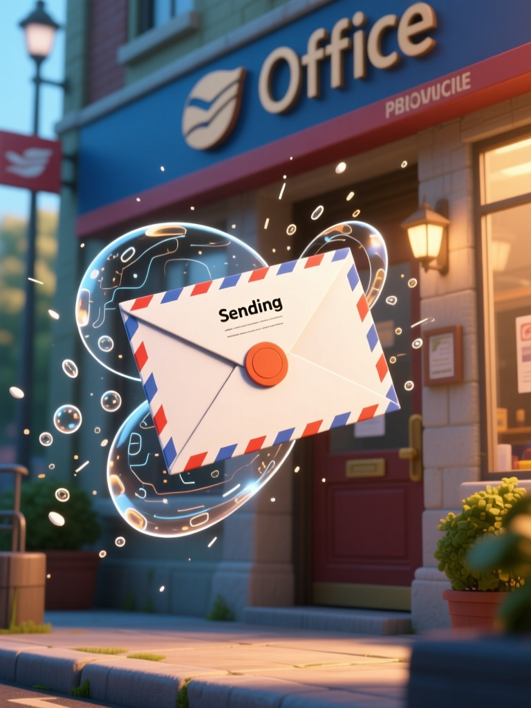Animated Air Mail Envelope Sending Outside Post Office