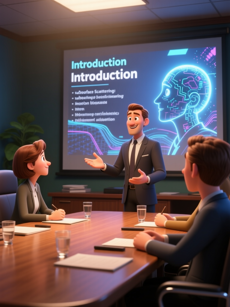 Animated Business Meeting Presentation on AI Introduction