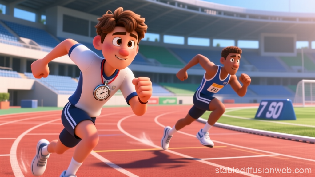 Animated Characters Racing on Track in a Stadium