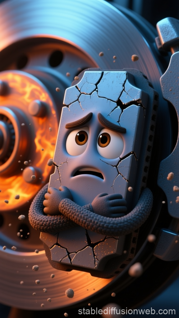 Animated Cracked Brake Pad with Worried Expression