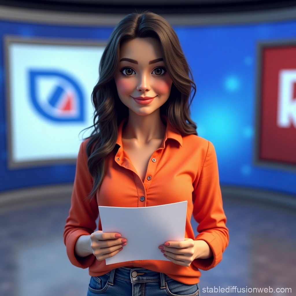 Animated Female News Anchor in Modern Studio