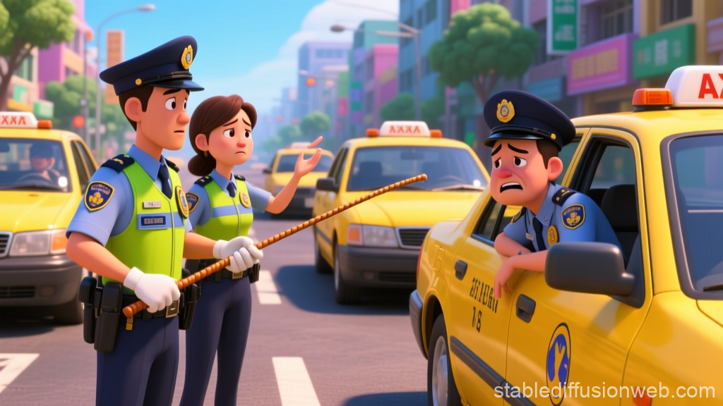 Animated Police Officers Conducting Traffic Stop on City Street
