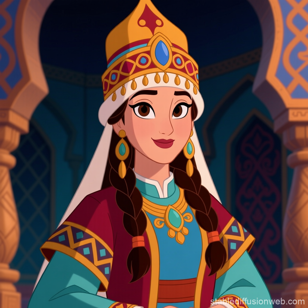 Animated Portrait of Tatar Ruler Syuyumbike in Traditional Attire