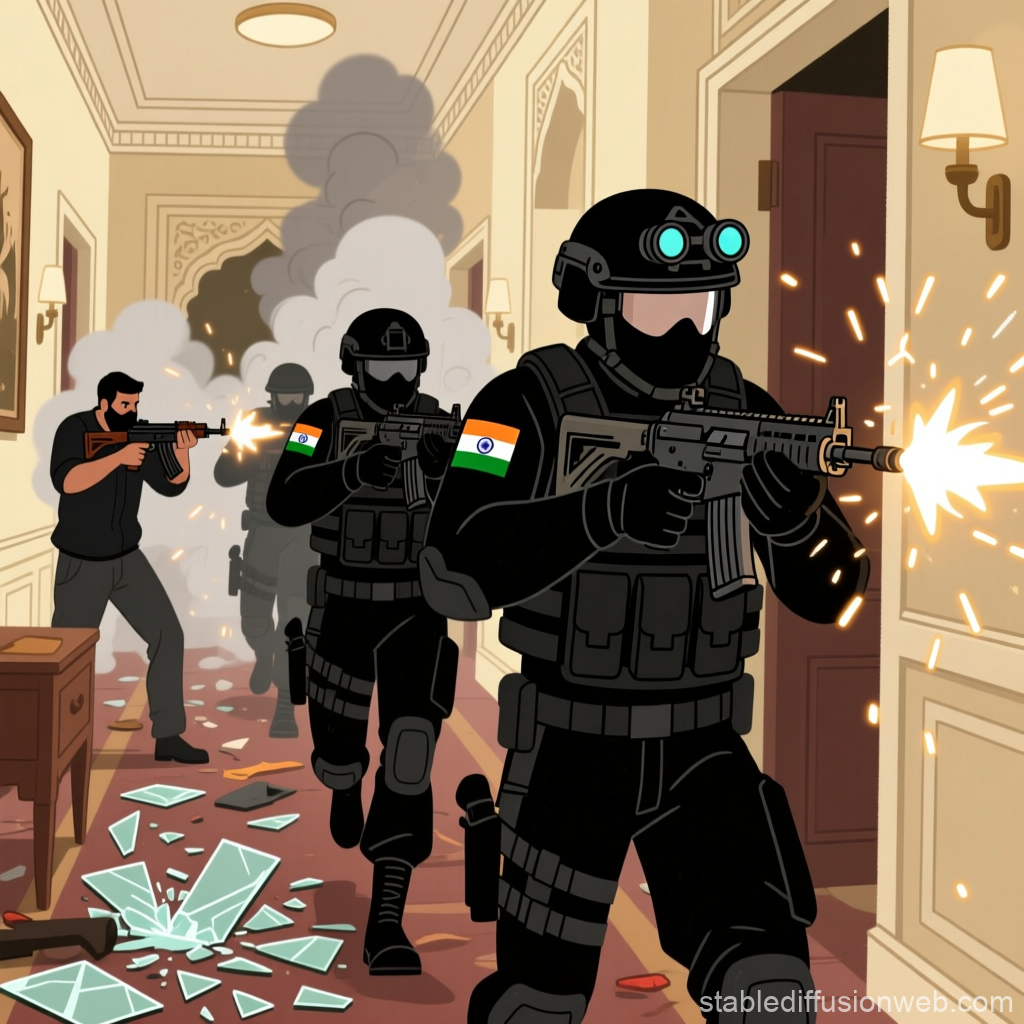 Animated Tactical Team Engaged in Combat in Mumbai