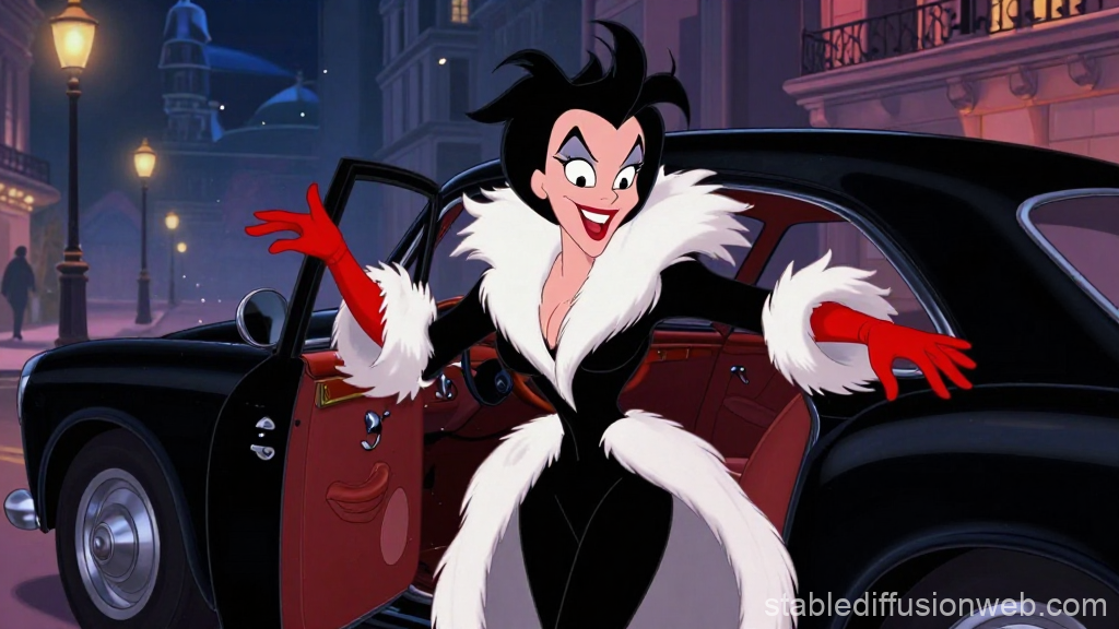 Animated Villainess in Stylish Black and White Fur Coat