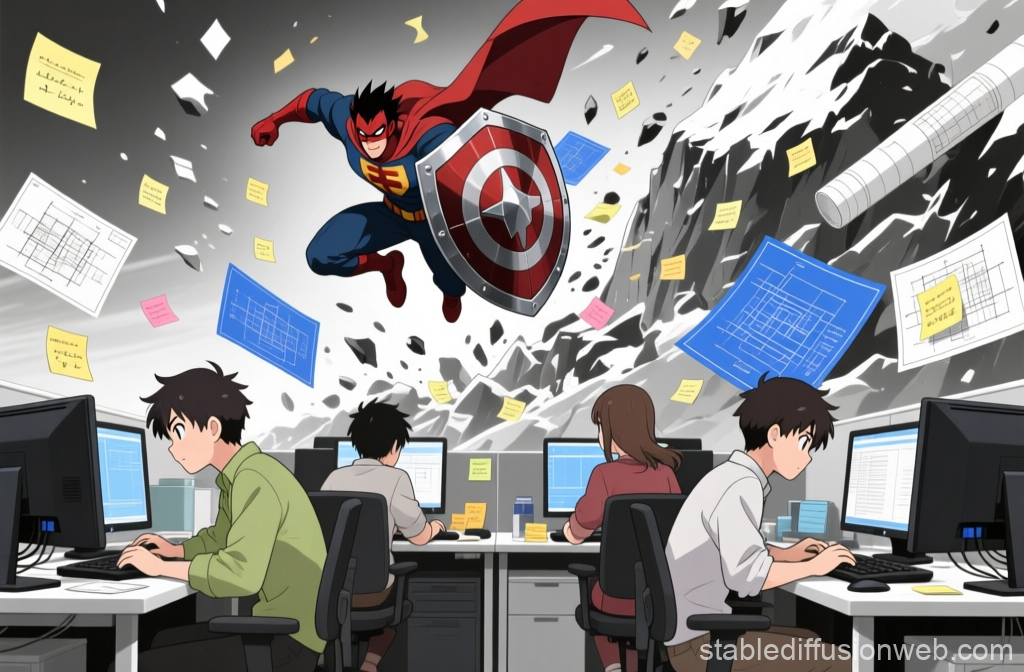 Anime Anti-Hero Protects Office Workers with Shield