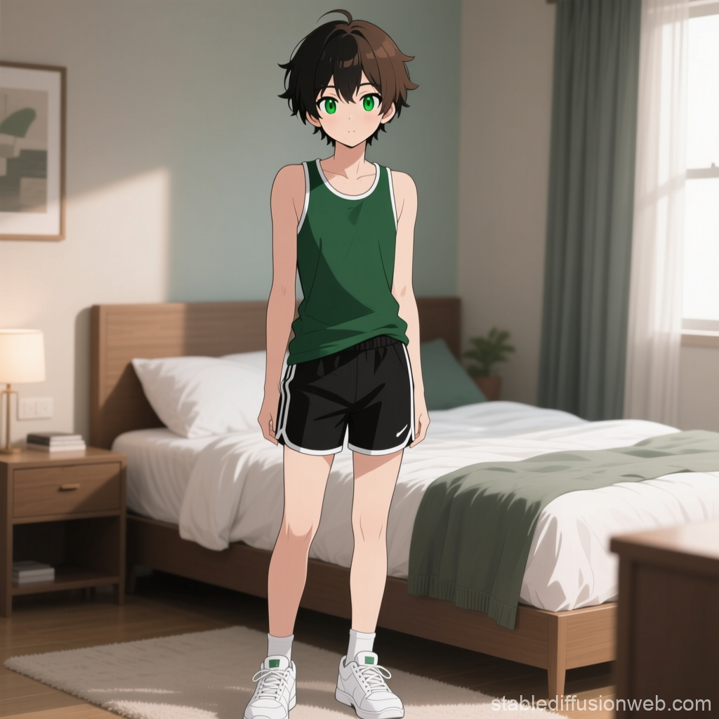 Anime Boy in Cozy Bedroom Setting