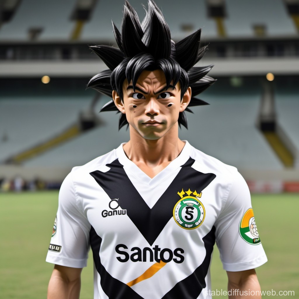 Anime Character in Santos Football Jersey on Stadium Field