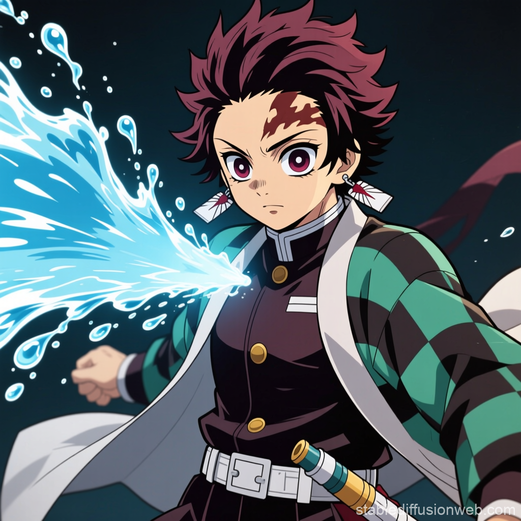 Anime Character Using Water Technique in Action Pose