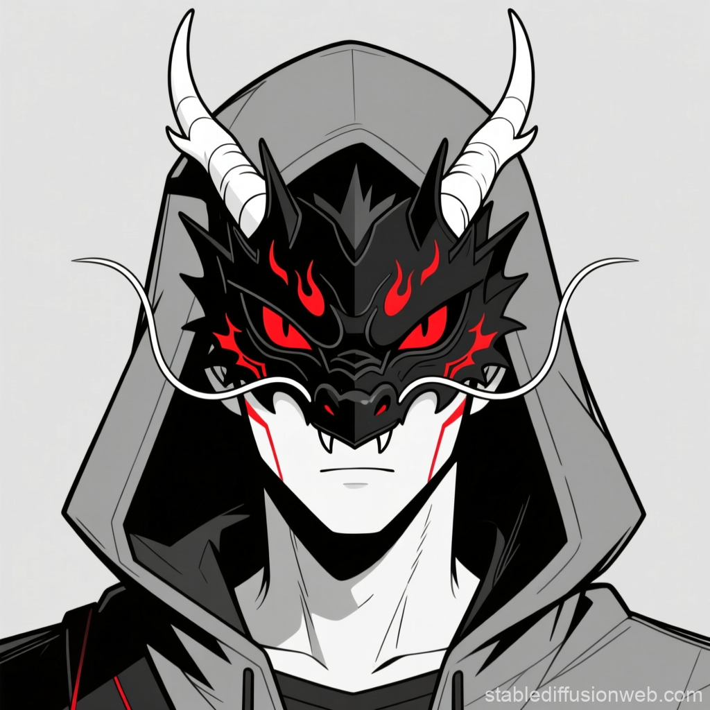 Anime Character Wearing a Black Dragon Mask with Red Accents