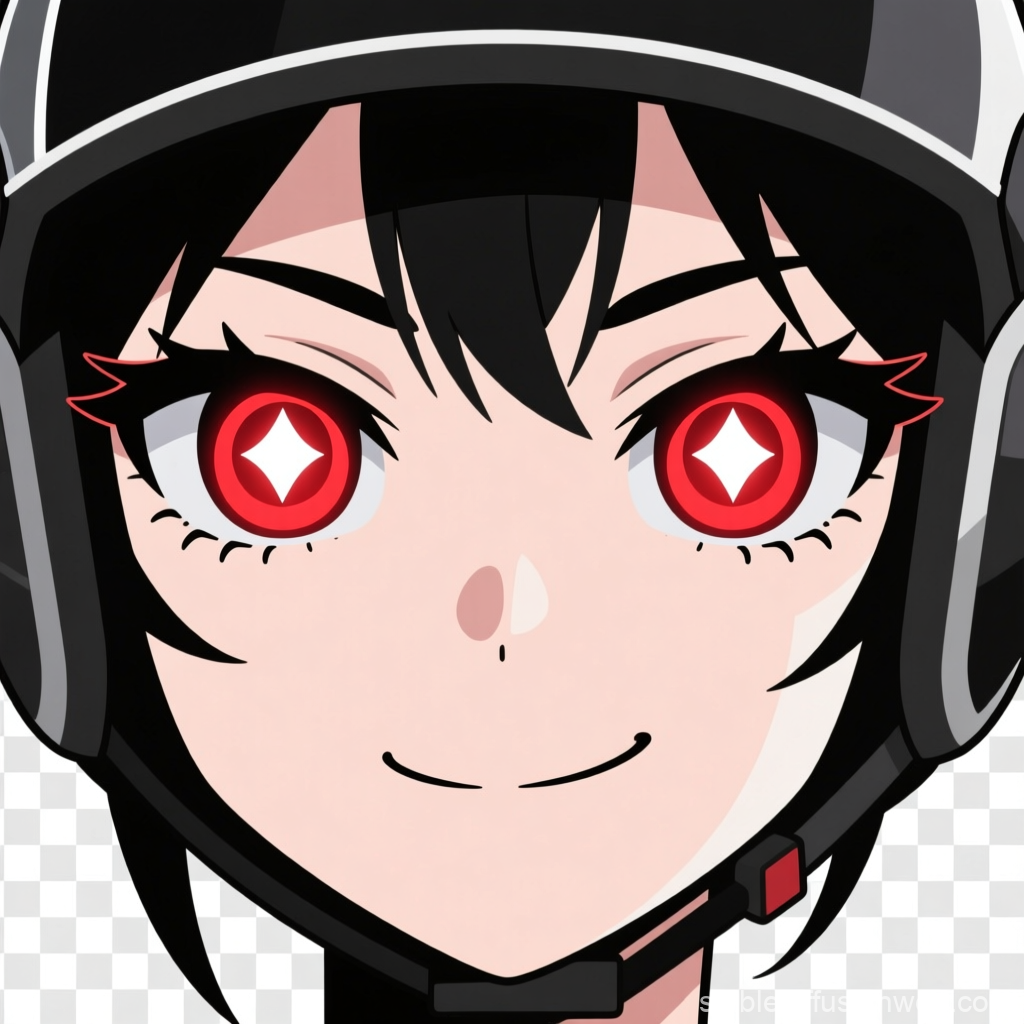 Anime Character with Glowing Red Eyes and Helmet