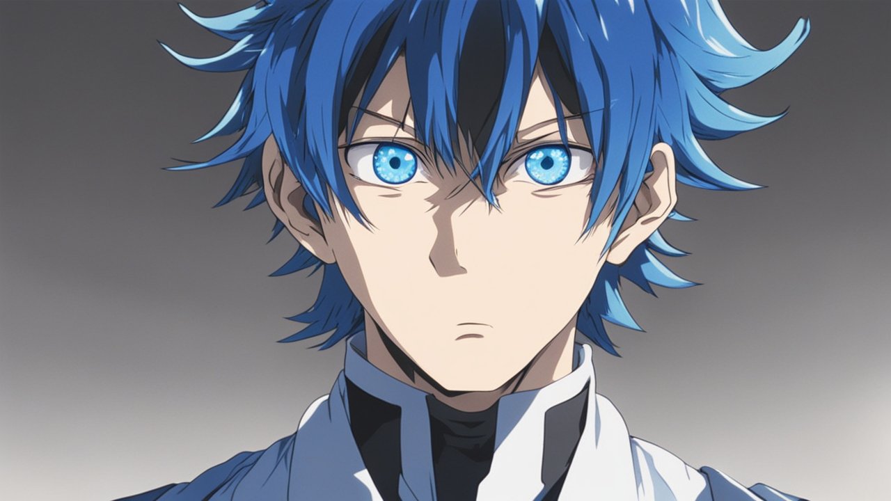 Anime Character with Striking Blue Hair and Eyes