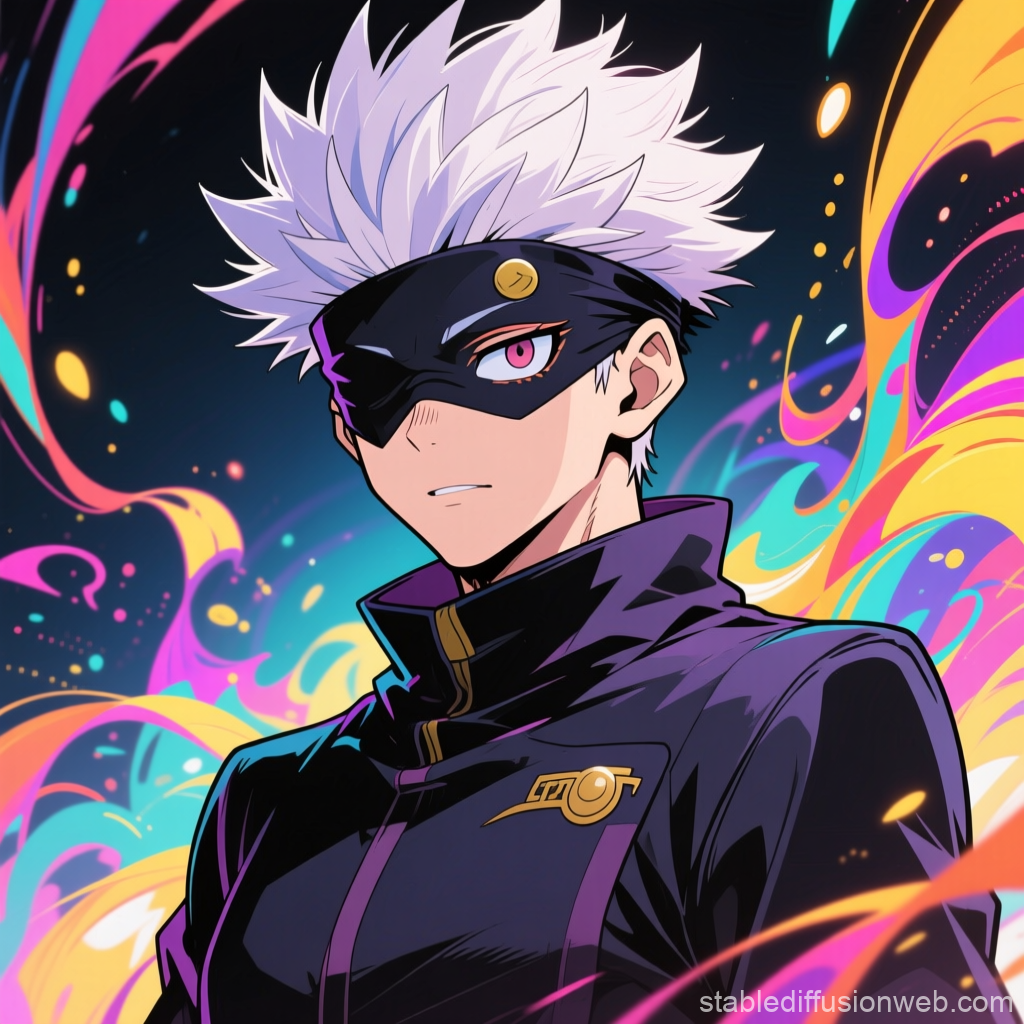 Anime Character with White Hair and Mask in Vibrant Colors