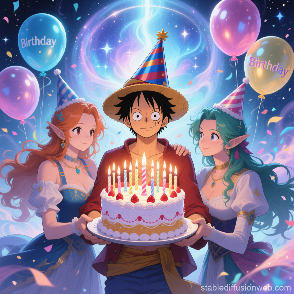 Anime Characters Celebrating a Magical Birthday