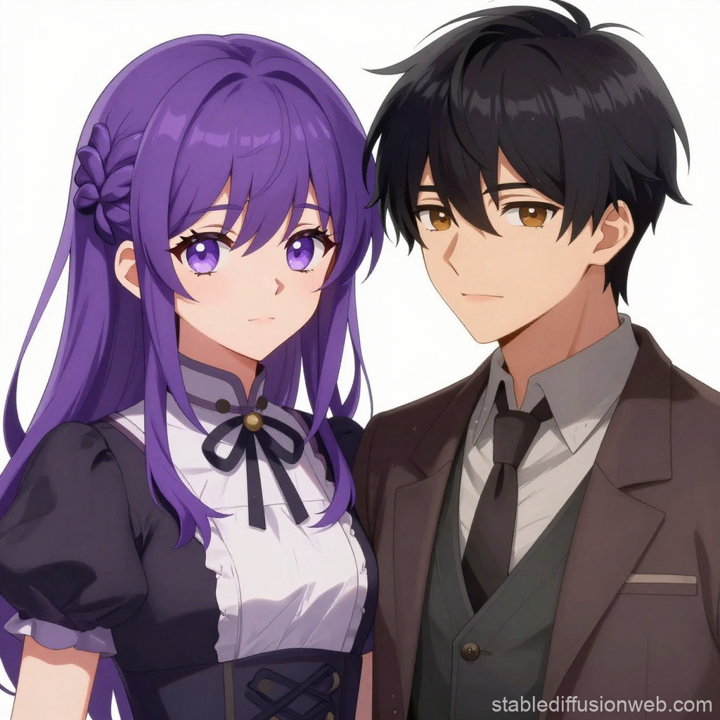 Anime Couple with Purple-Haired Girl and Dark-Haired Boy